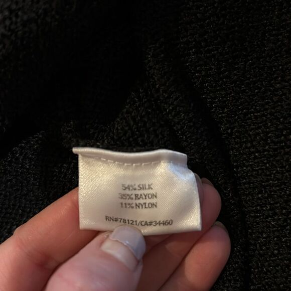 Eileen Fisher classic black silk blend button front flowy cardigan - Picture 3 of 5